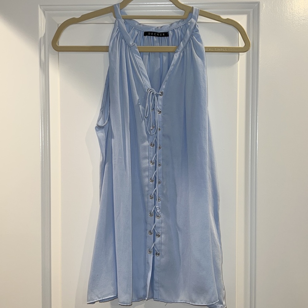 Decker Periwinkle Lace Up Cami Tank Top